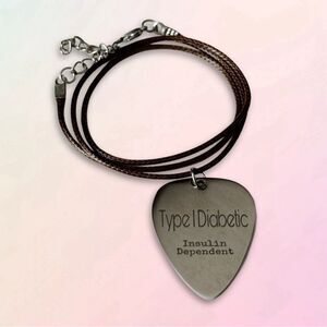T1D Medical Alert, Guitar Pick Charm & Adjustable Rope, Unisex, NEW